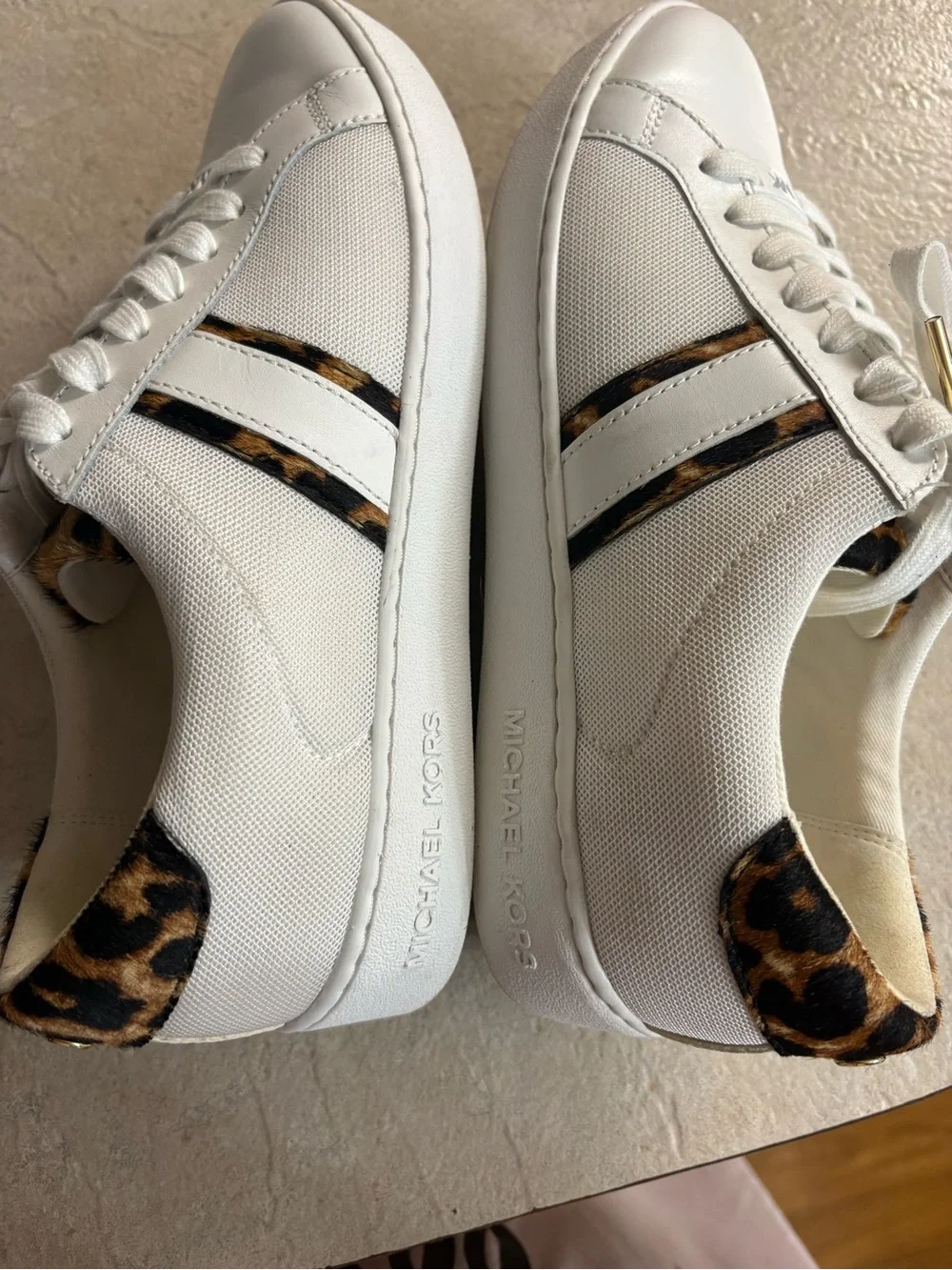 Michael Kors White Sneakers with Leopard Trim